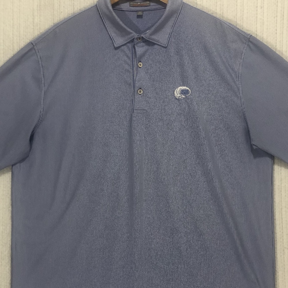 Peter Millar Mens XL Summer Comfort Polo Shirt Blue Stripe Kiawah Island Logo